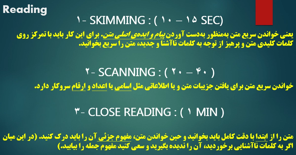 سه تکنیک اصلی در پاسخ دادن به سوالات Reading